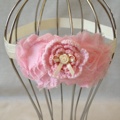 Embellish'd Pink Crochet Flower HeadBand Cream